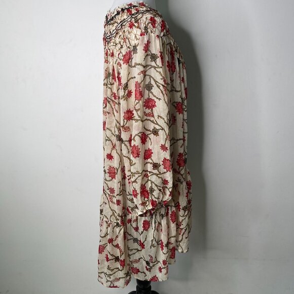 Free People Women's Cream Red Floral Keeping Up with Kara Tunic Size Large - Picture 6 of 13